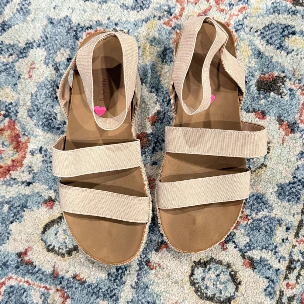 Steve Madden Bandi Sandals Girls 3 Tan Elastic Espadrille Platform